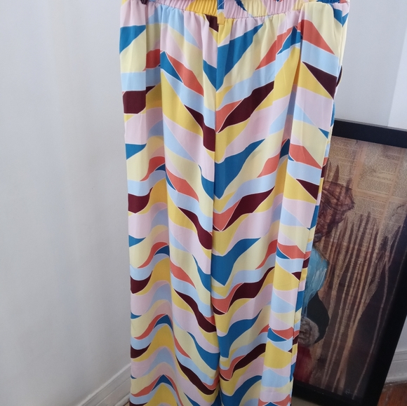 Forever 21 CGeo Printed Pants Wide Leg Multicolor Pattern Loose Comfort Pants - Picture 3 of 4